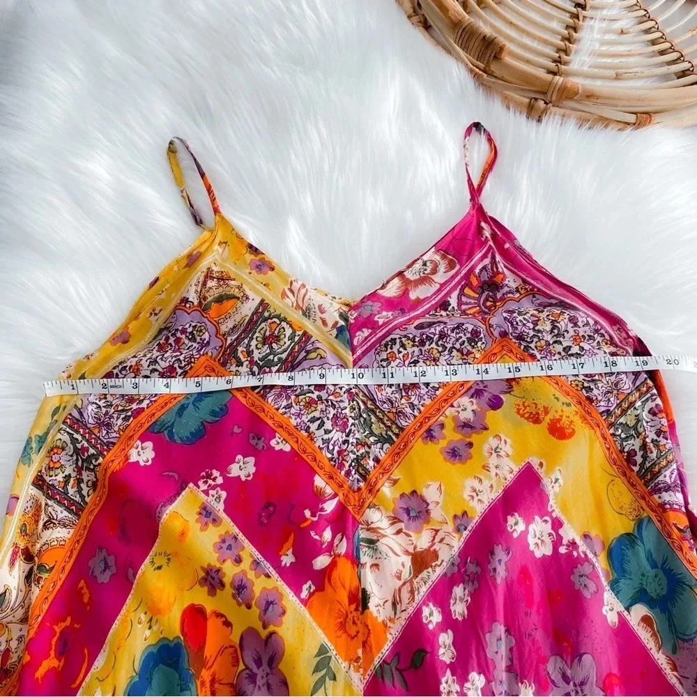 Anthropologie Daria Handkerchief Sleep Midi Dress Multi Floral Asymmetrical XS/S